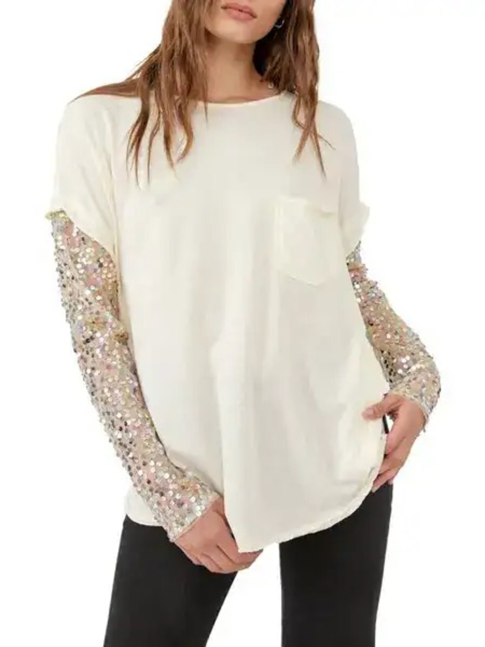 Free People Celine Sequin T-Shirt In Butter Yellow Size Small Sequin sleeveless